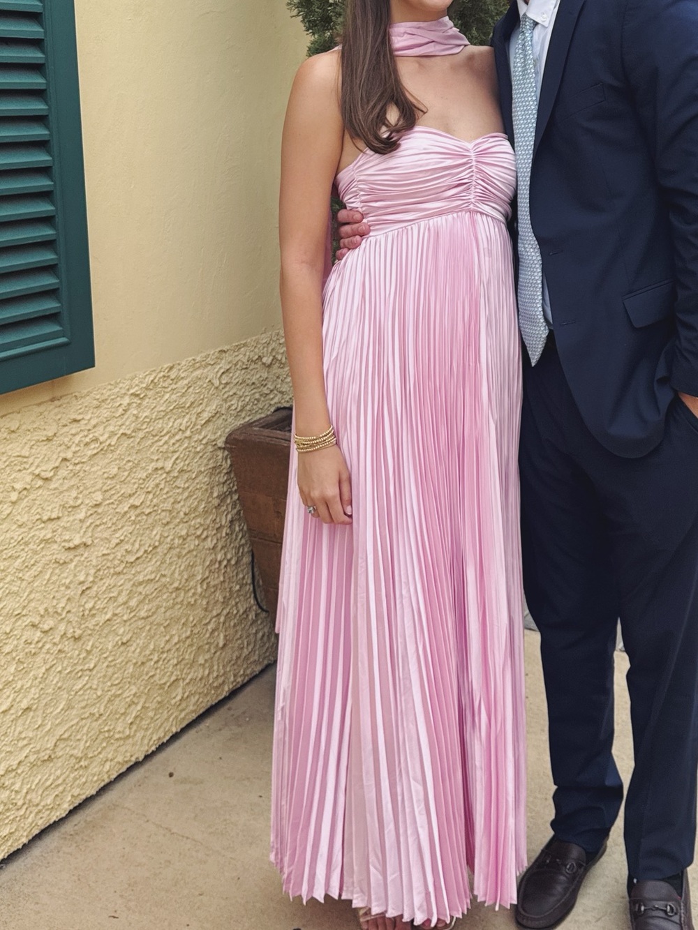 Blush Pink Pleated Maxi Dress